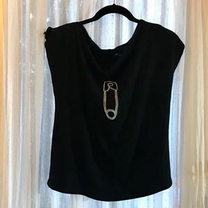 Matrushka Construction Black Sleeveless Cowl Neck Tee Sz L